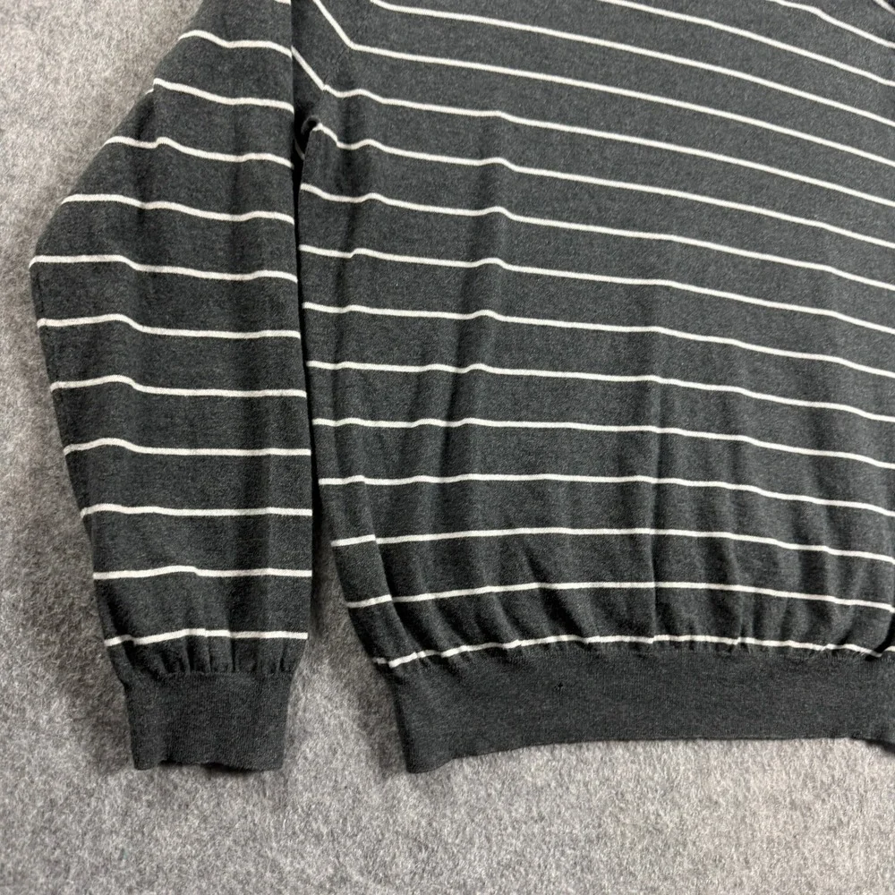 Polo Ralph Lauren Mens Pima Cotton V-Neck Striped Sweater Grey White Large